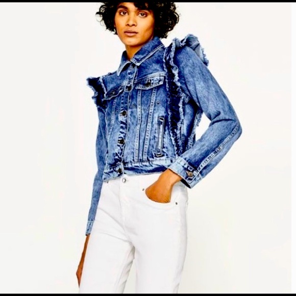 denim jacket with frill shoulders